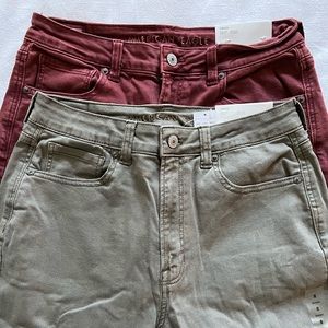 NWT, AE Stretch Mom Jeans | Burgundy, Green | 2 Pair Bundle